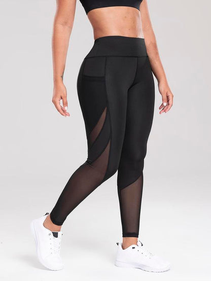 Solid Contrast Mesh Pocket Fitness Leggings