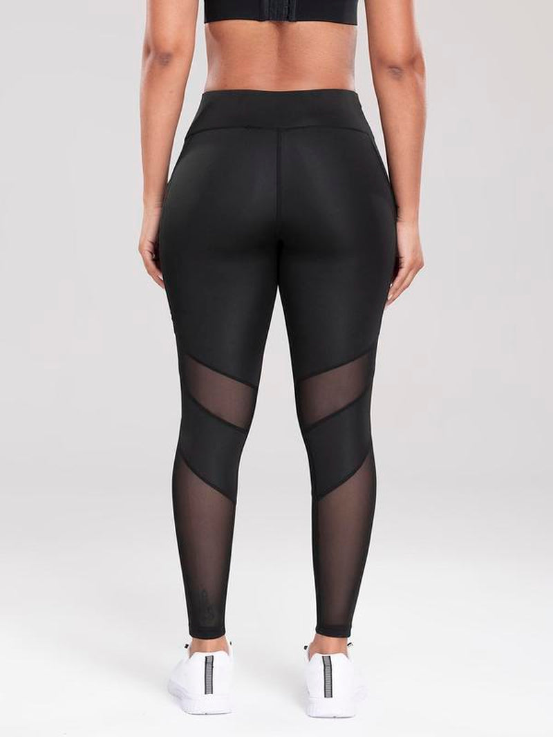Solid Contrast Mesh Pocket Fitness Leggings